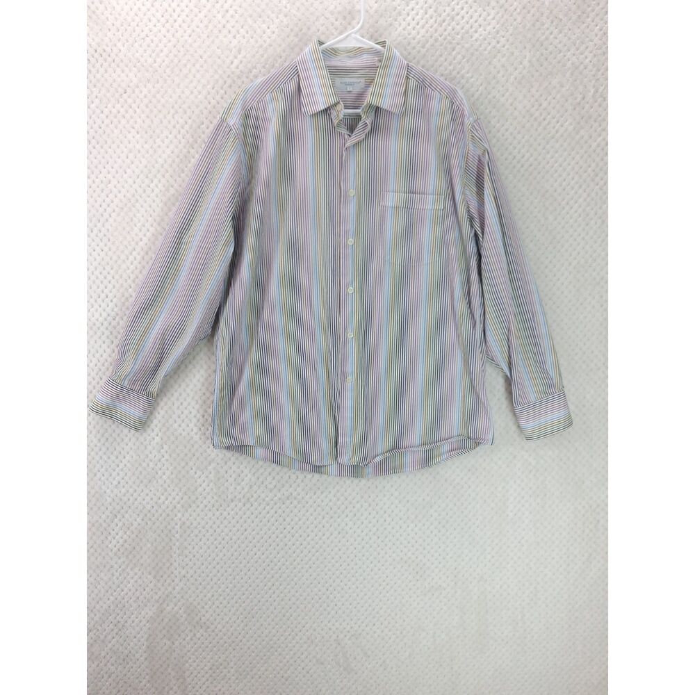 Alex Cannon Men's Large Multicolor Striped Long Sleeve Button Up Shirt *READ*